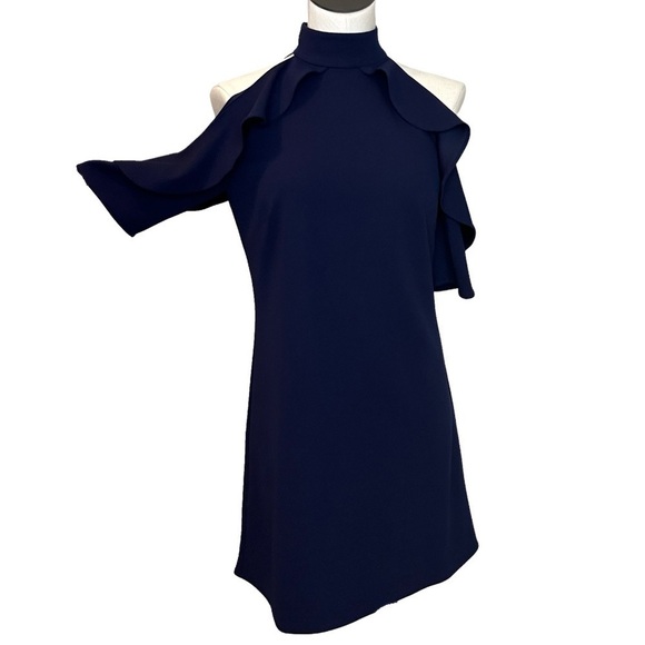 Nicole Miller Studio Navy Halter Neck Cold Shoulder Dress, size 4 - Picture 1 of 7